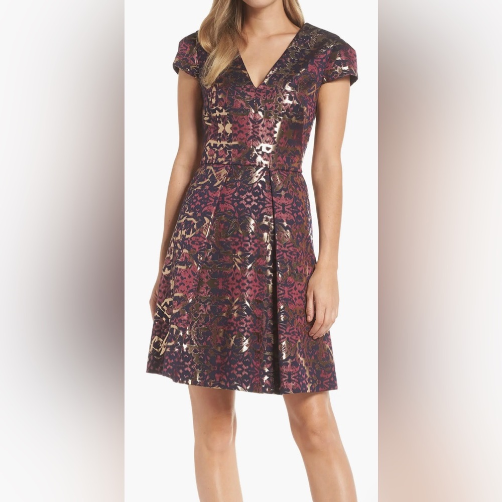 Vince Camuto Metallic Jacquard Fit & Flare Dress
